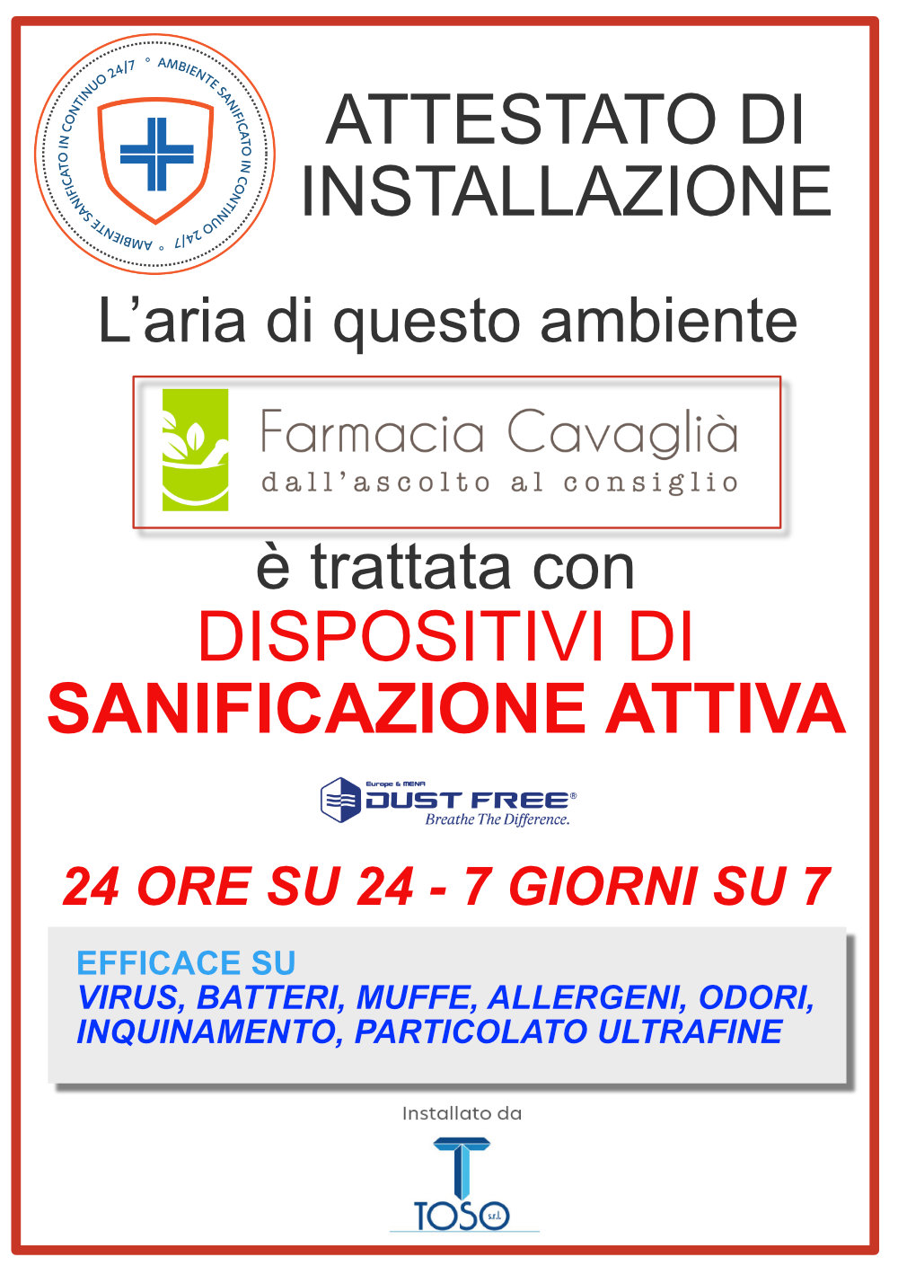 ATTESTATO SANIFICAZIONE